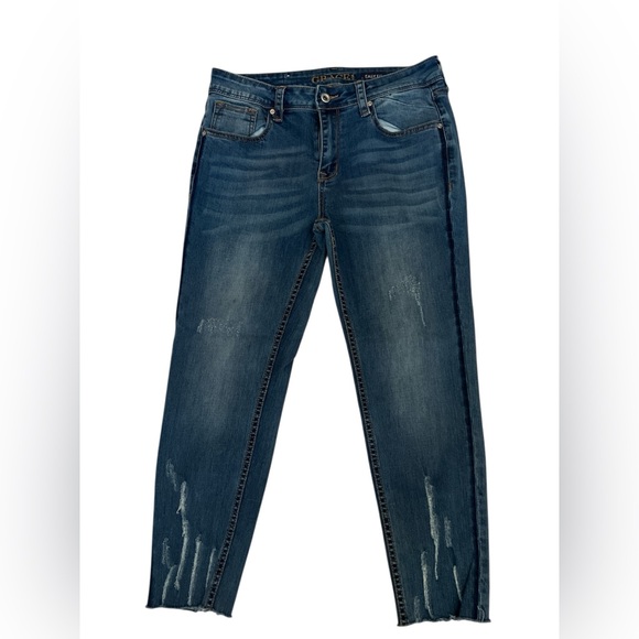 Grace Denim - Grace Easy Fit Distressed Crop Jeans Size 29 Raw Hem Stretch Denim